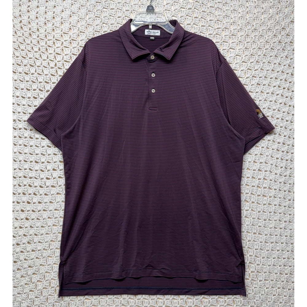 Peter Millar Polo Shirt Mens XL Burgundy Blue Striped Summer Comfort Performance